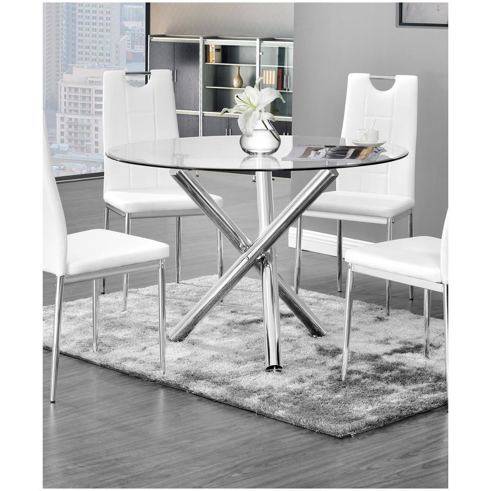 Best Master Beverly 43" Round Glass w/Stainless Steel Legs Dining Table - Silver. Picture 2