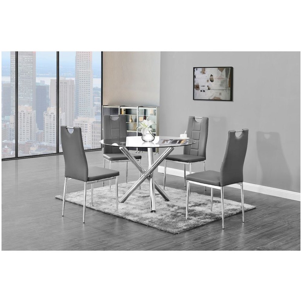 Best Master Beverly 43" Round Glass w/Stainless Steel Legs Dining Table - Silver. Picture 3