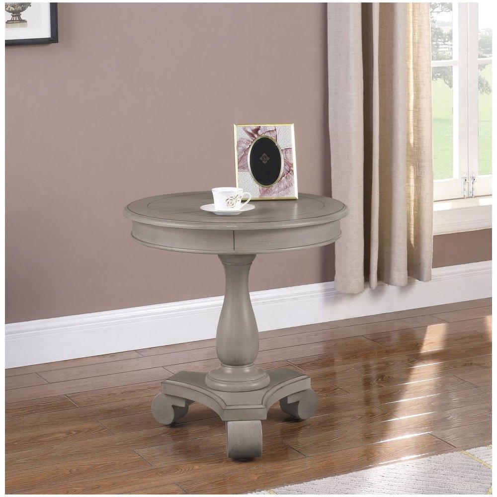 Best Master Furniture Engineered Wood Round End Table in Antique Gray. Picture 3