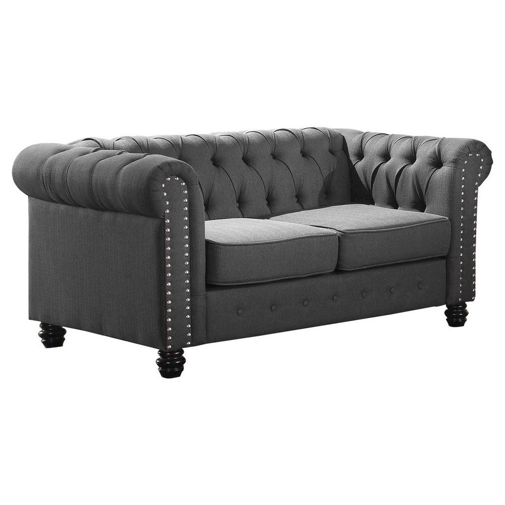 Best Master Venice Fabric Upholstered Living Room Loveseat in Klein Charcoal. Picture 1