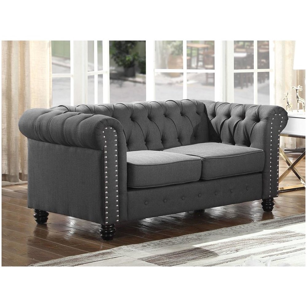 Best Master Venice Fabric Upholstered Living Room Loveseat in Klein Charcoal. Picture 3