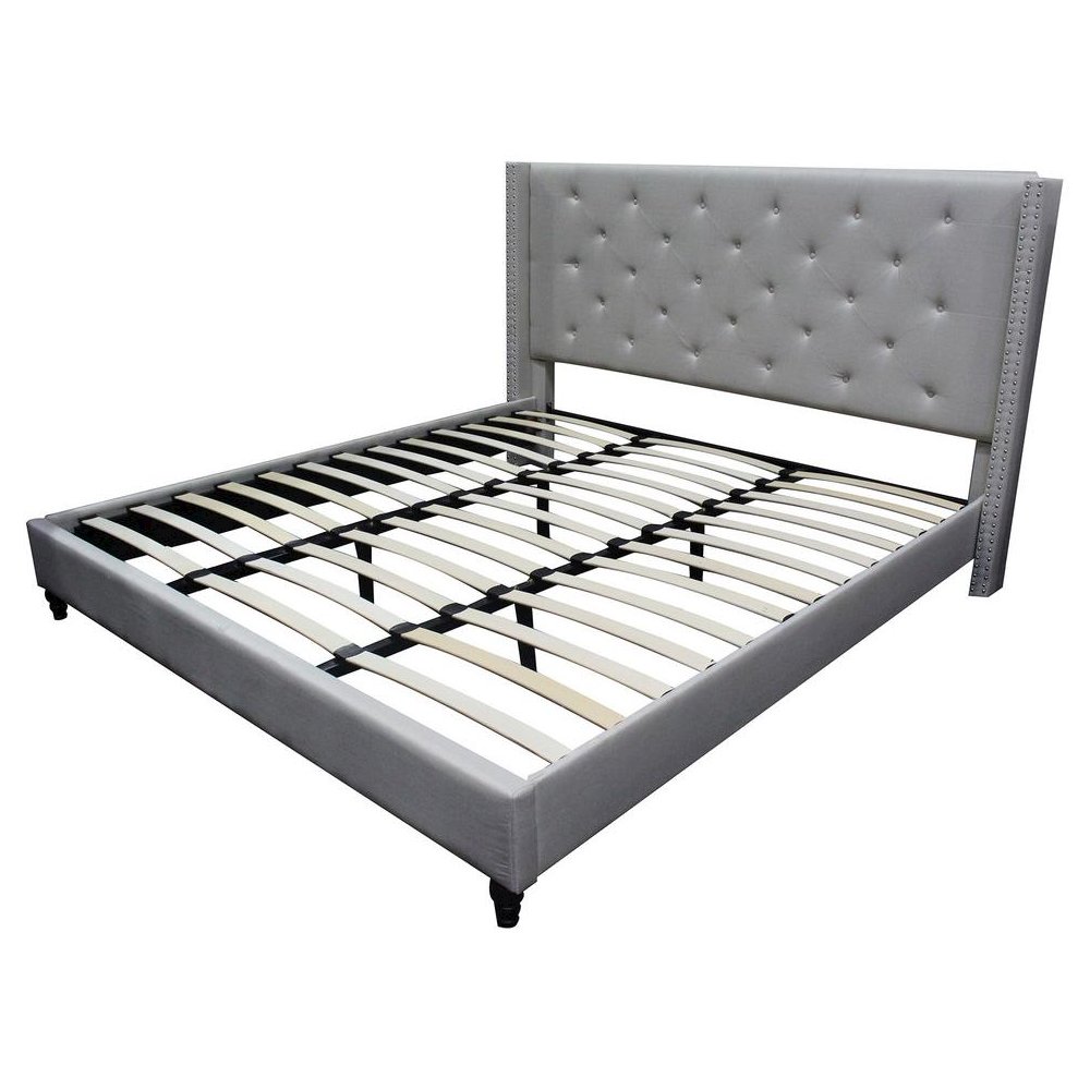 Best Master Valentina Fabric Upholstered Wingback East King Platform Bed - Gray. Picture 2