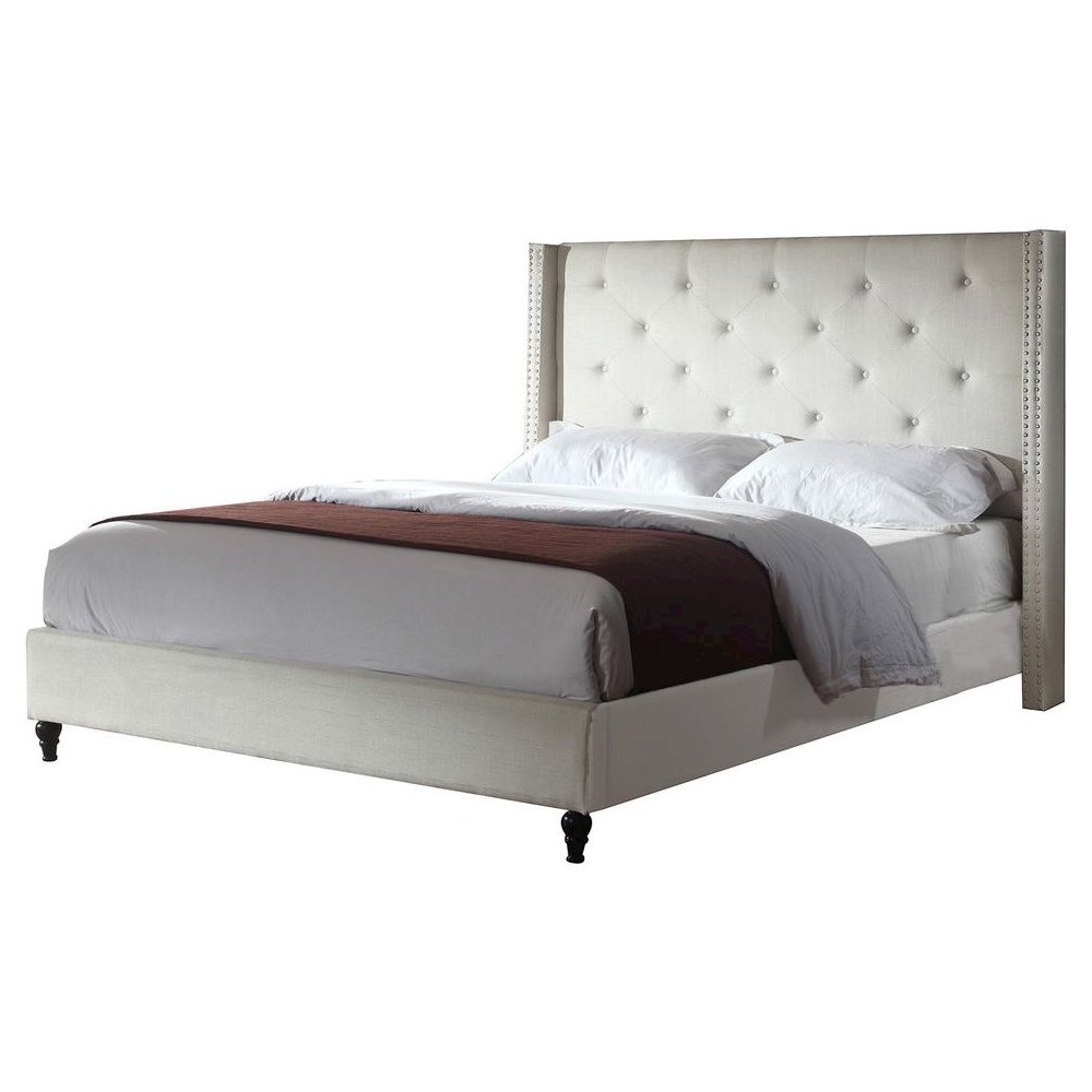 Best Master Valentina Fabric Upholstered Wingback Queen Platform Bed - Beige. Picture 1