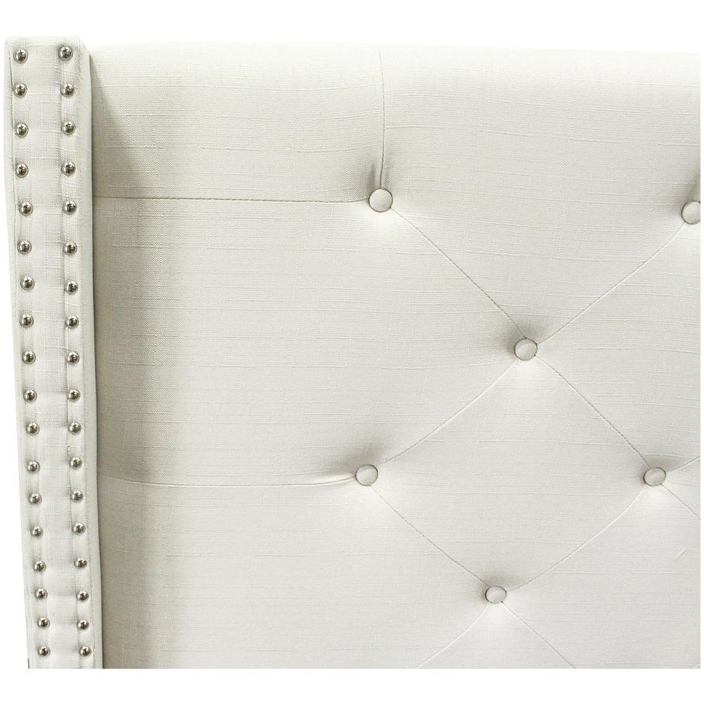 Best Master Valentina Fabric Upholstered Wingback Queen Platform Bed - Beige. Picture 3
