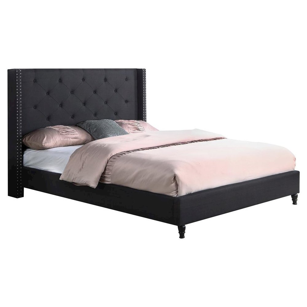 Best Master Valentina Fabric Upholstered Wingback Queen Platform Bed - Black. Picture 1