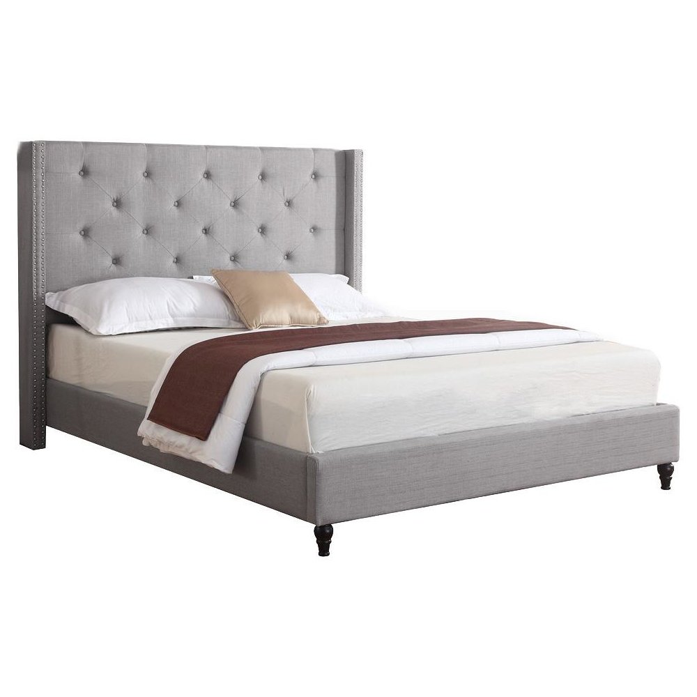 Best Master Valentina Fabric Upholstered Wingback Queen Platform Bed - Gray. Picture 1