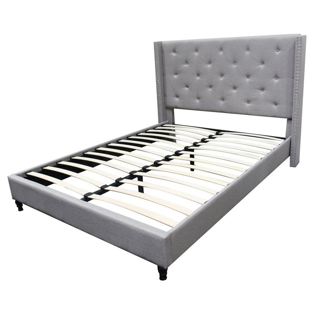 Best Master Valentina Fabric Upholstered Wingback Queen Platform Bed - Gray. Picture 2