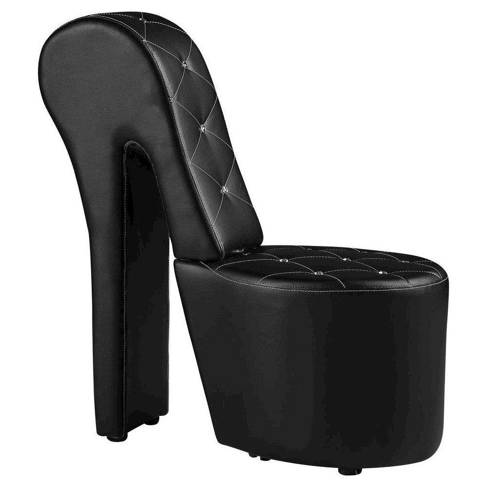 Best Master High Heel Faux Leather Crystal Studs Shoe Chair in Black. Picture 1