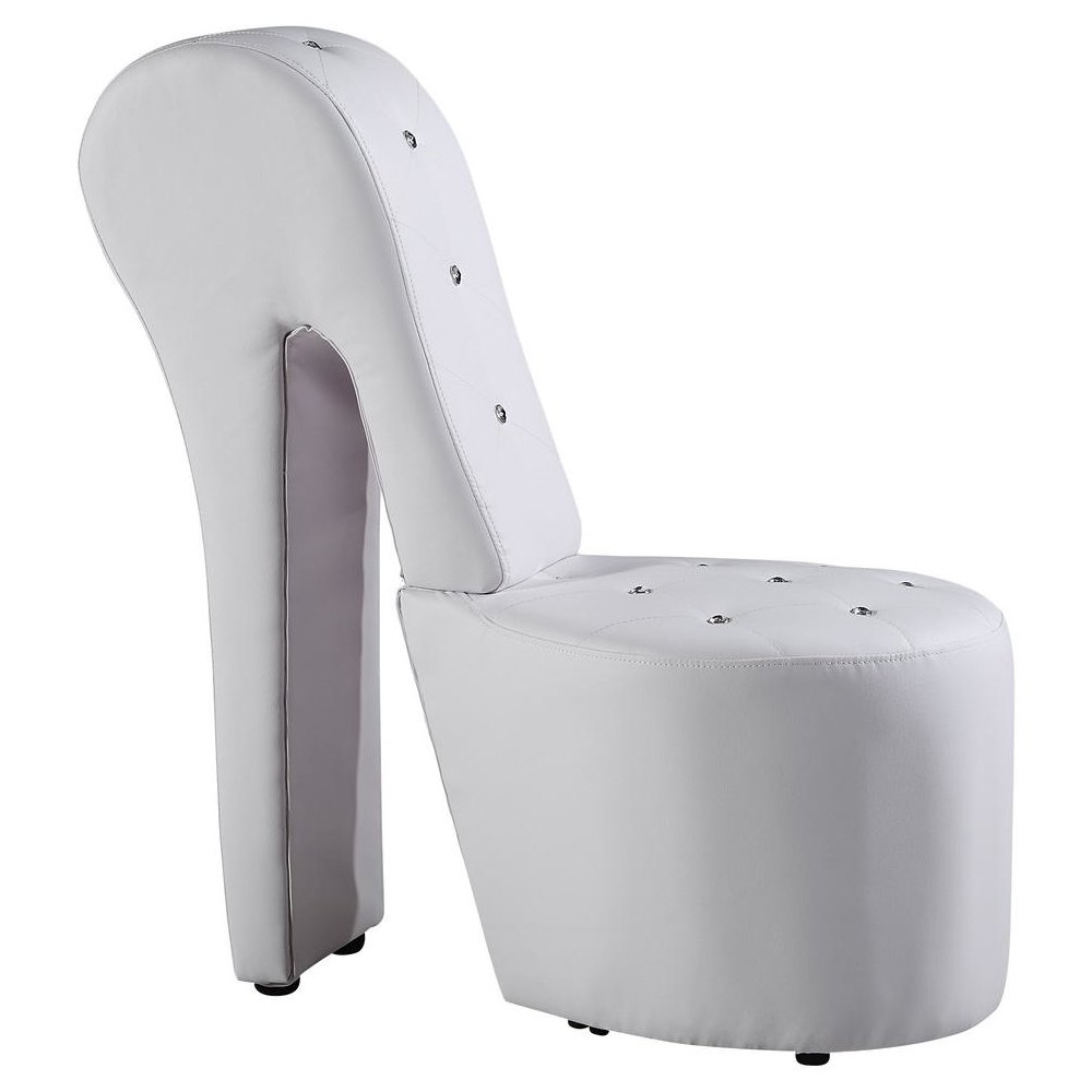 Best Master High Heel Faux Leather Crystal Studs Shoe Chair in White. Picture 1