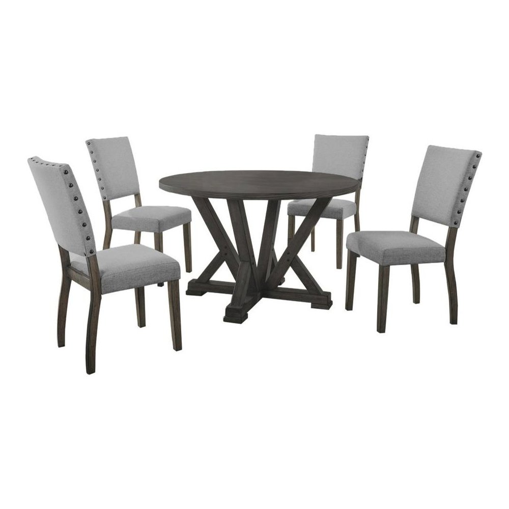 Best Master 5-Piece Solid Wood Round Dinette Set in Antique Rustic Gray. Picture 1