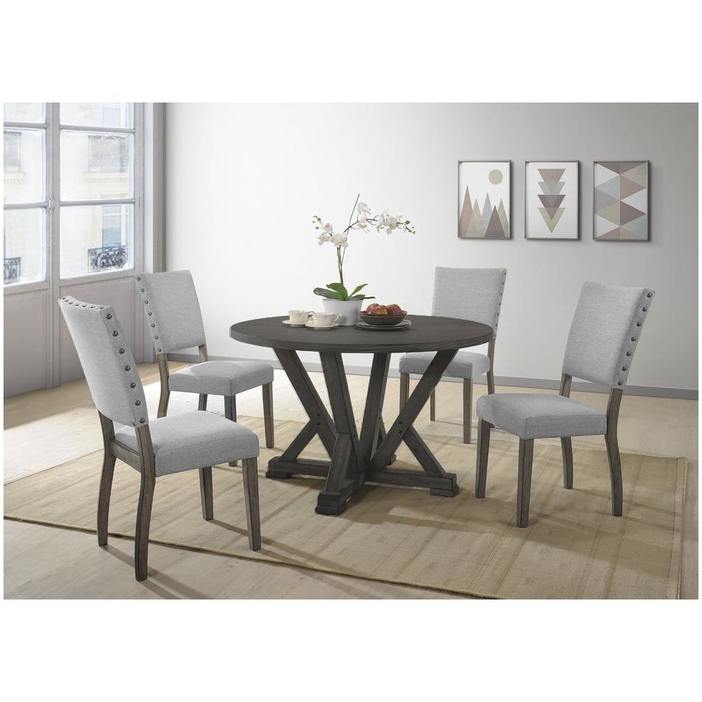 Best Master 5-Piece Solid Wood Round Dinette Set in Antique Rustic Gray. Picture 2