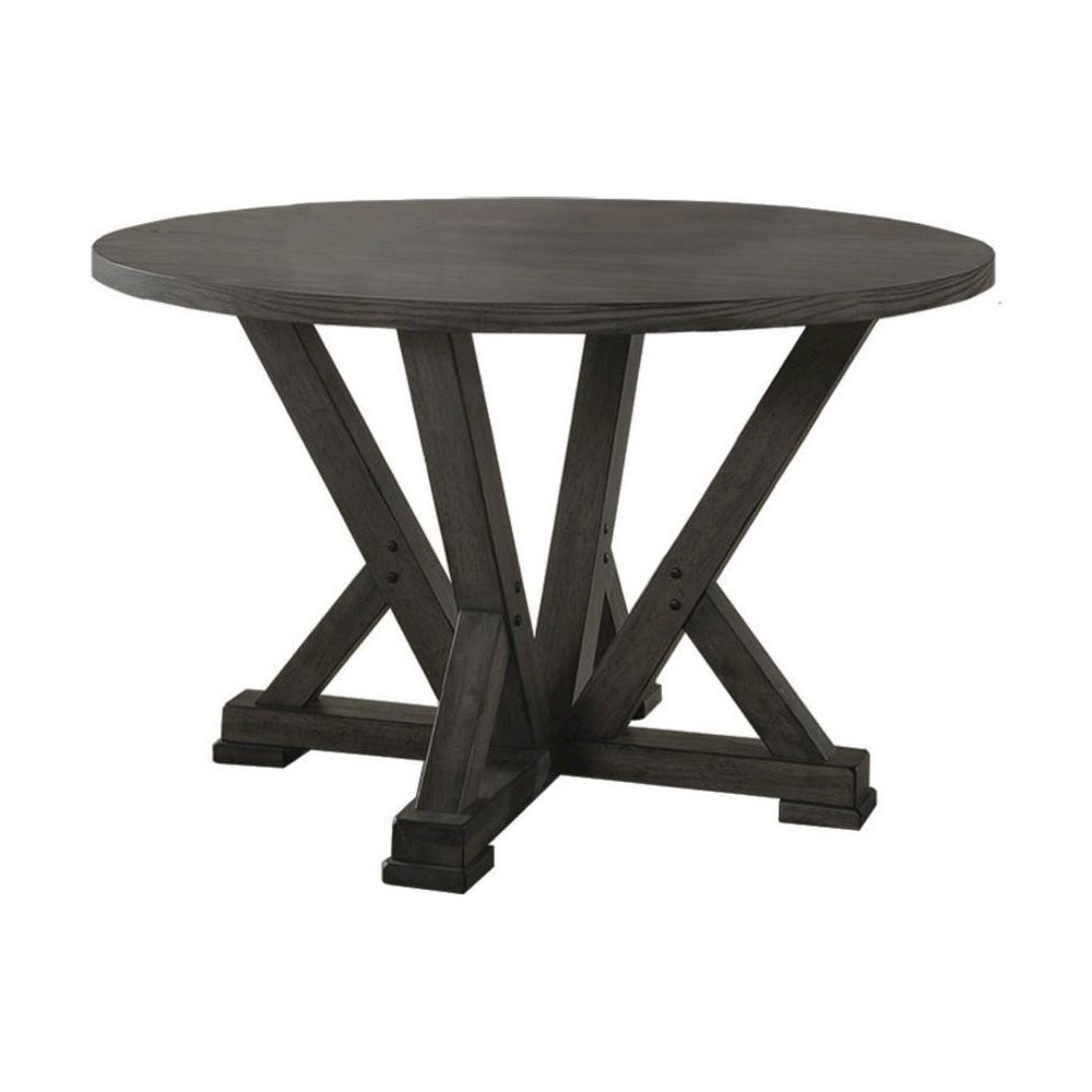 Best Master Solid Wood Round Dining Table in Antique Rustic Gray. Picture 1
