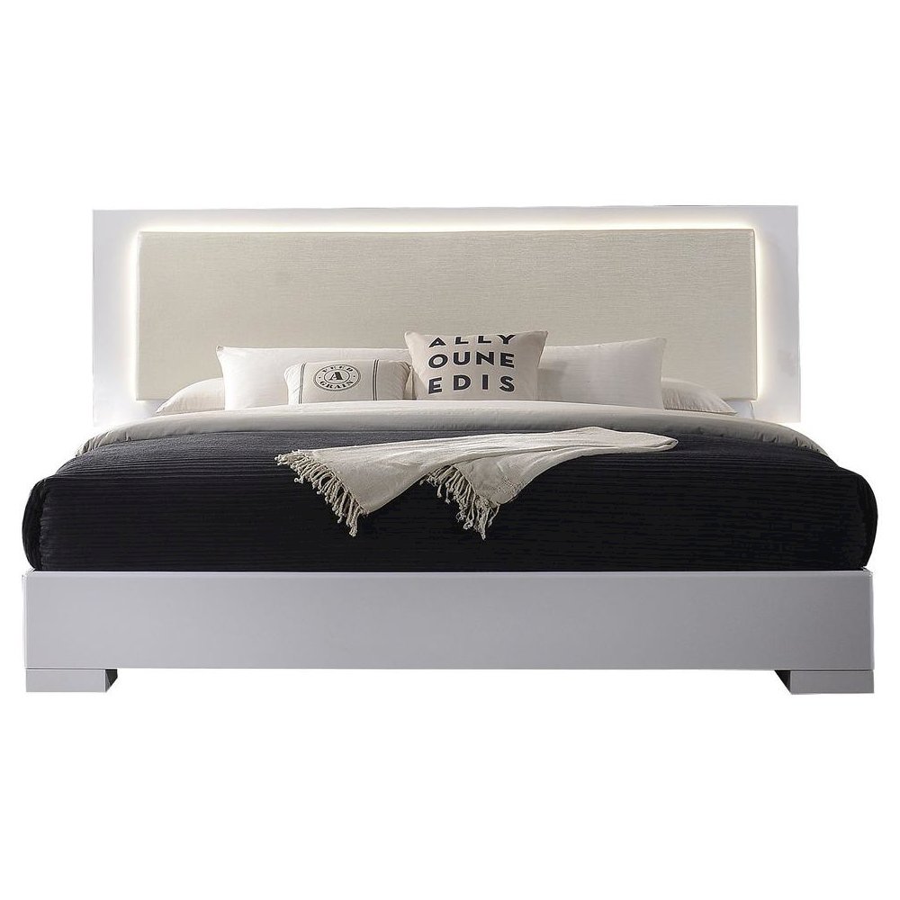 Best Master Athens Eastern King Platform Bed with LED Lighting in White Lacquer. Picture 1