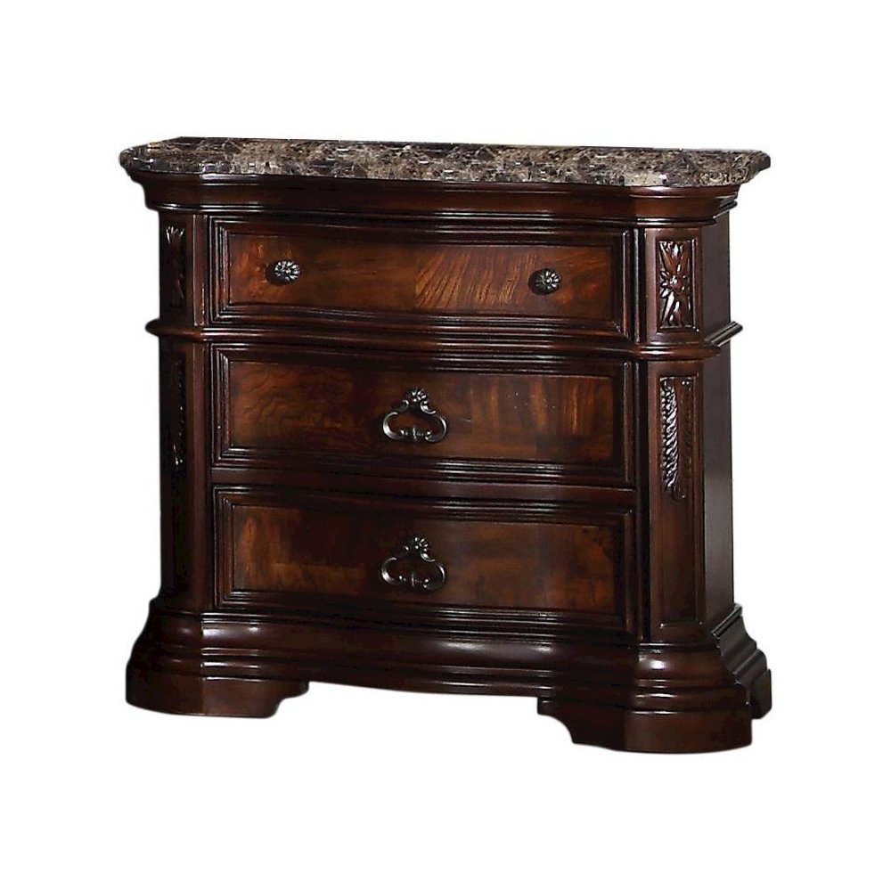 Best Master Barney's Traditional Wood Bedrooom Nightstand in Walnut w/Marble Top. Picture 1