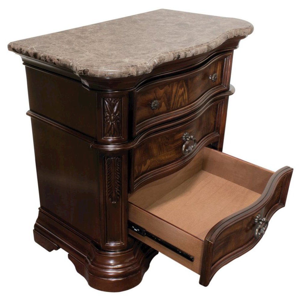 Best Master Barney's Traditional Wood Bedrooom Nightstand in Walnut w/Marble Top. Picture 3