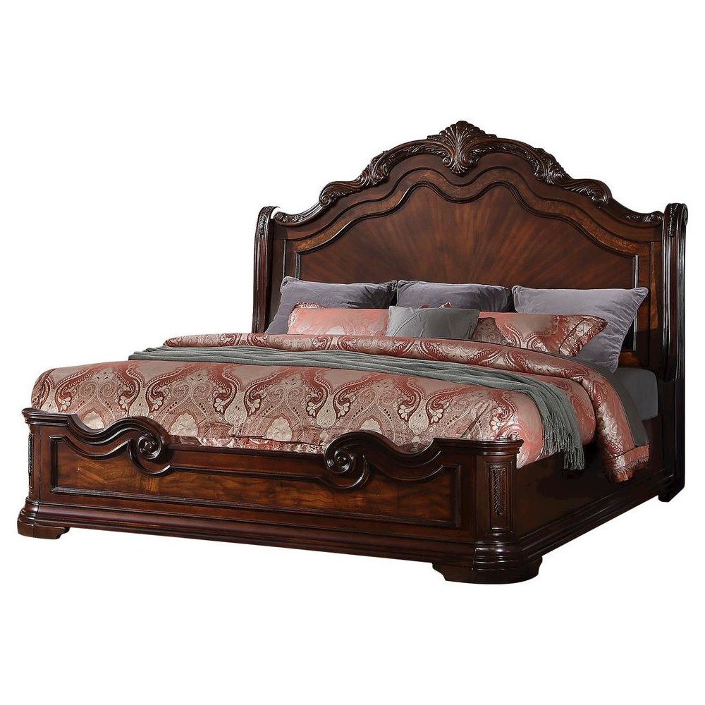 Best Master Barney's Traditional Wood Queen Bed in Walnut. Picture 1