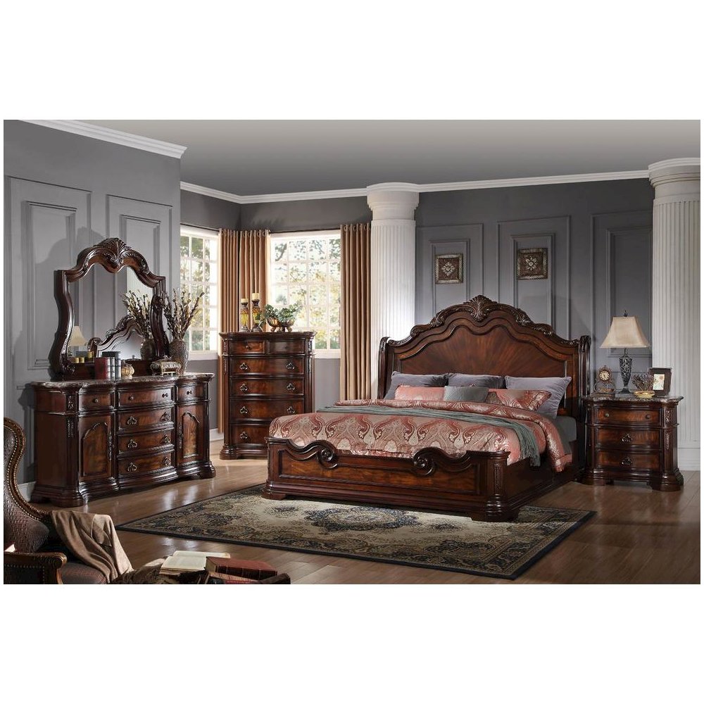 Best Master Barney's Traditional Wood Queen Bed in Walnut. Picture 2