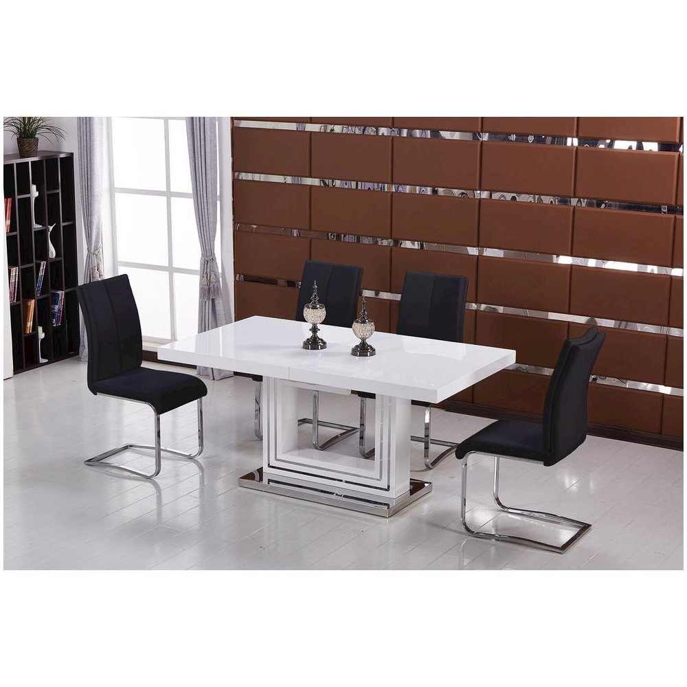 Best Master Modern Faux Leather Dining Side Chair in Black/Chrome (Set of 2). Picture 3