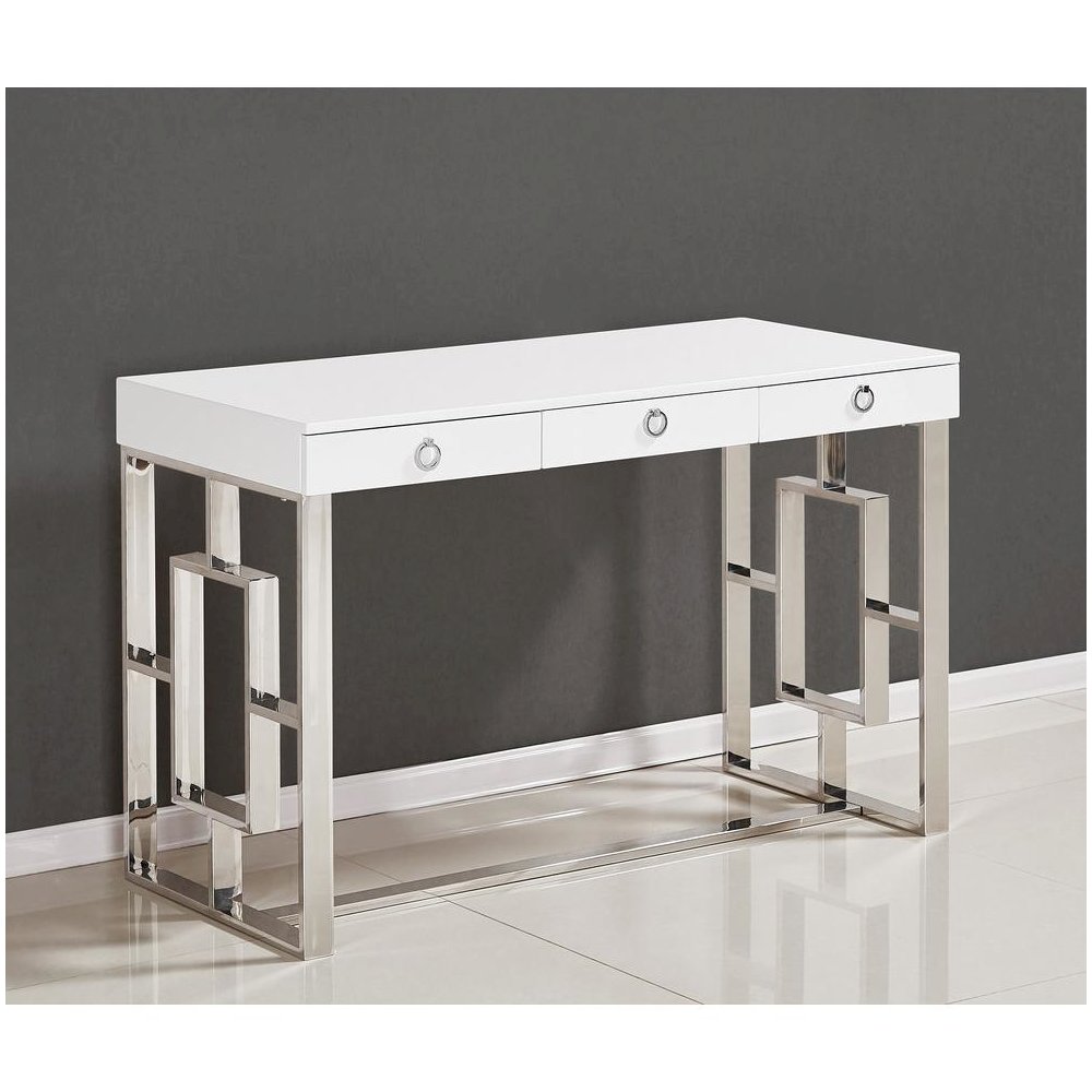 Best Master Brooks 3-Drawer Wood and Stainless Steel Frame Writing Desk - Silver. Picture 2