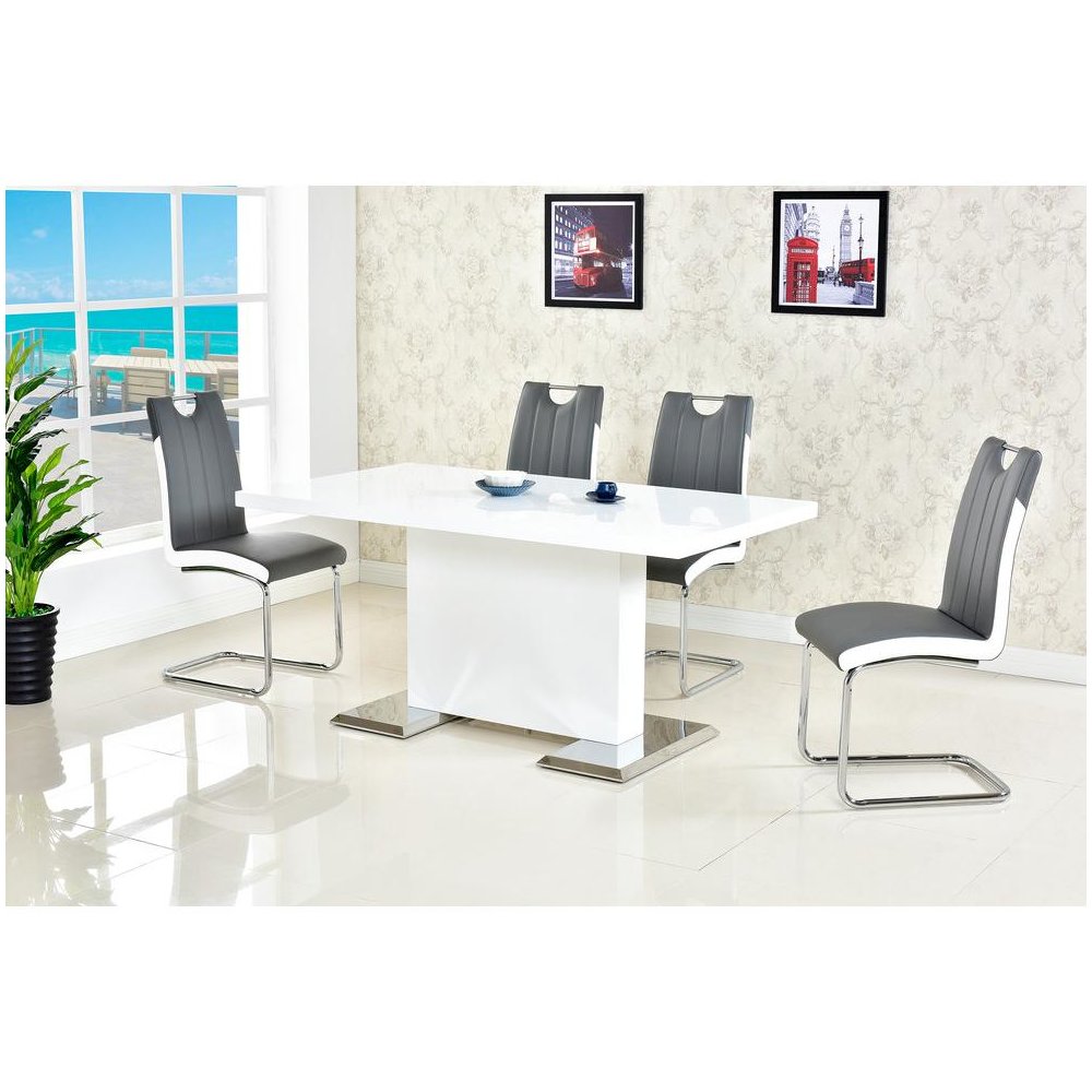 Best Master Bono Faux Leather Modern Dining Side Chair in Gray/White (Set of 2). Picture 3