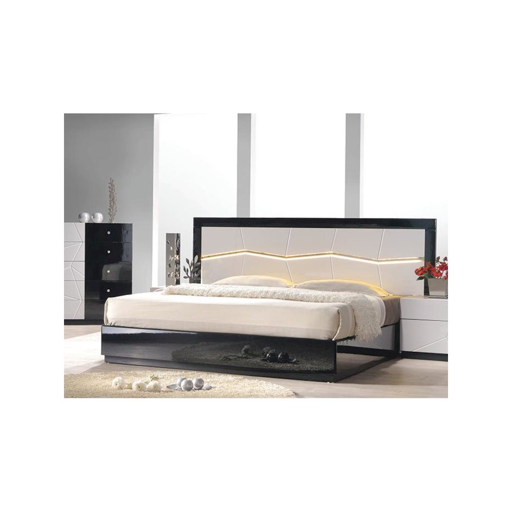 Best Master Poplar Wood East King Platfrom Bed With LED Light in White/Black. Picture 4