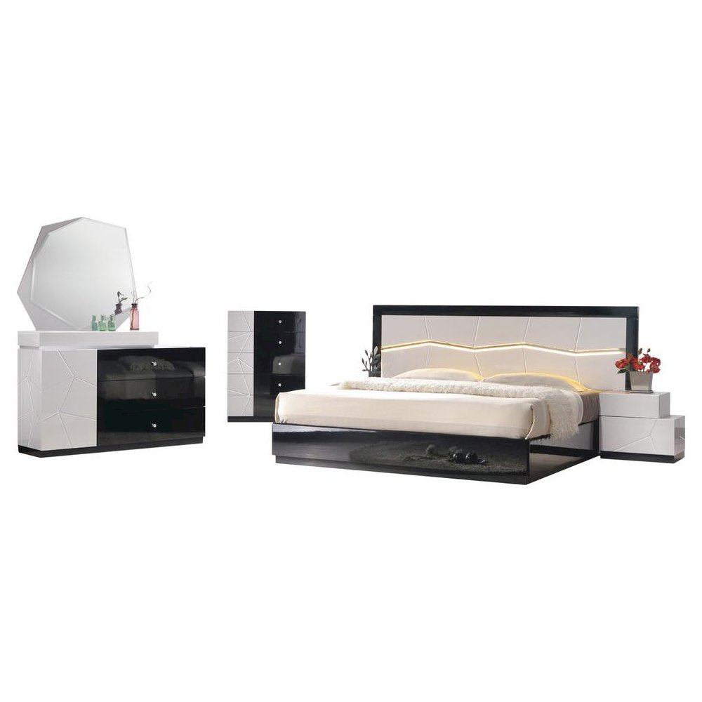 Best Master Poplar Wood Queen Platfrom Bed With LED Light in White/Black. Picture 2