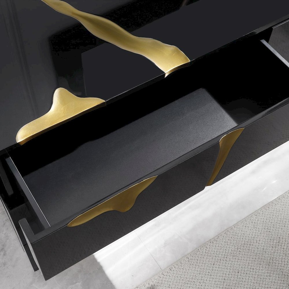 Modern Lacquered Dresser with Striking Gold Crack Accents and Gold Base. Picture 8