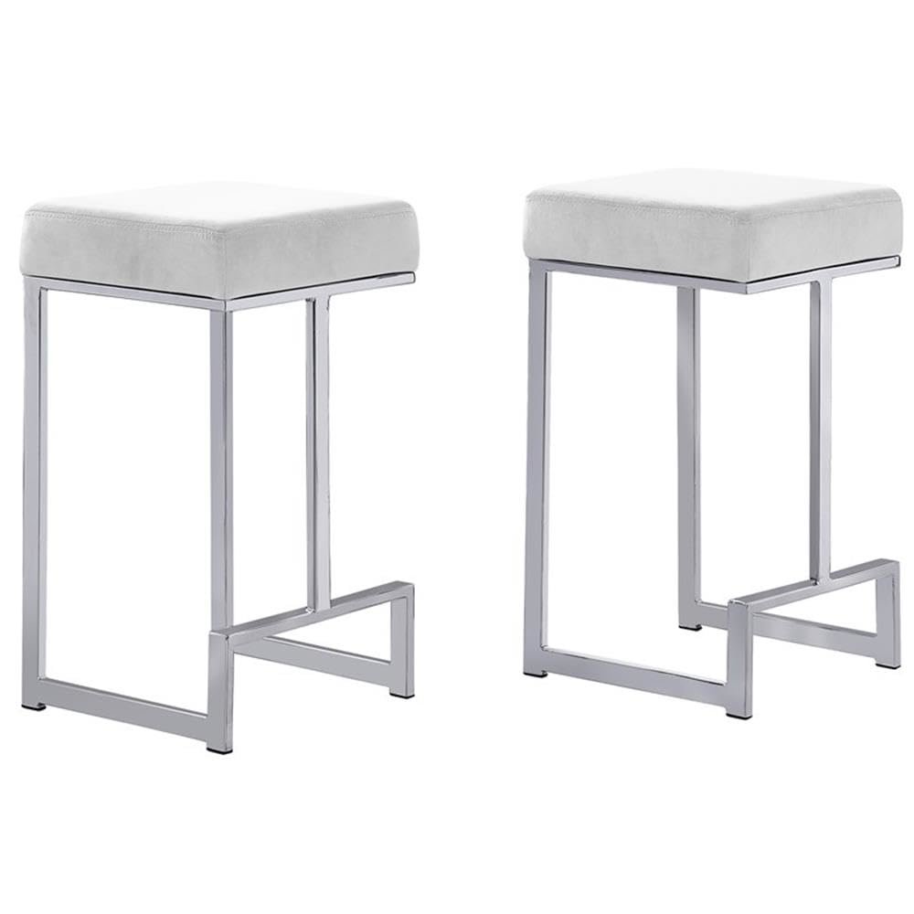Dorrington Velvet Backless Counter Height Stool in White/Silver (Set of 2). Picture 1