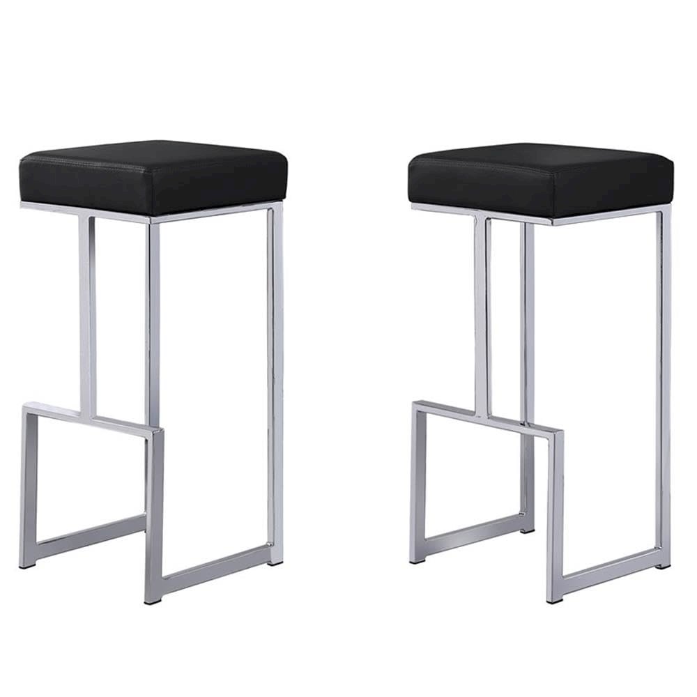 Dorrington Modern Faux Leather Backless Bar Stool in Black/Silver (Set of 2). Picture 1