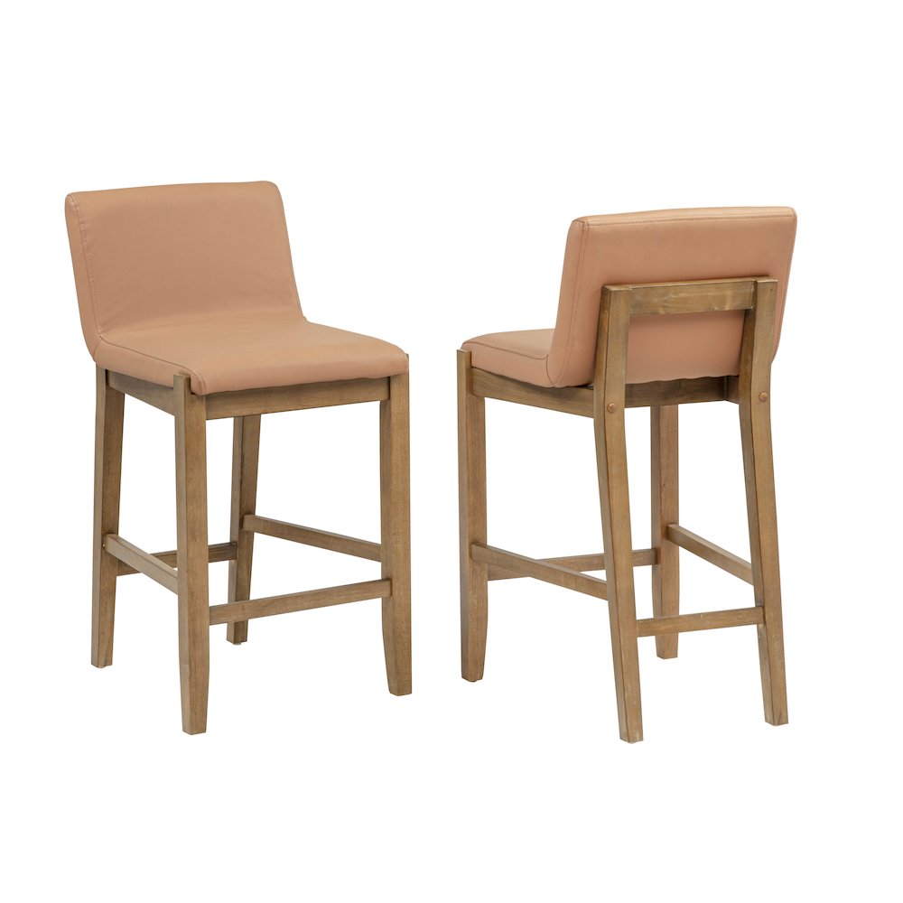 35" High Counter Height Bar Chairs Mid Century Modern Brown Faux Leather Seat. Picture 1