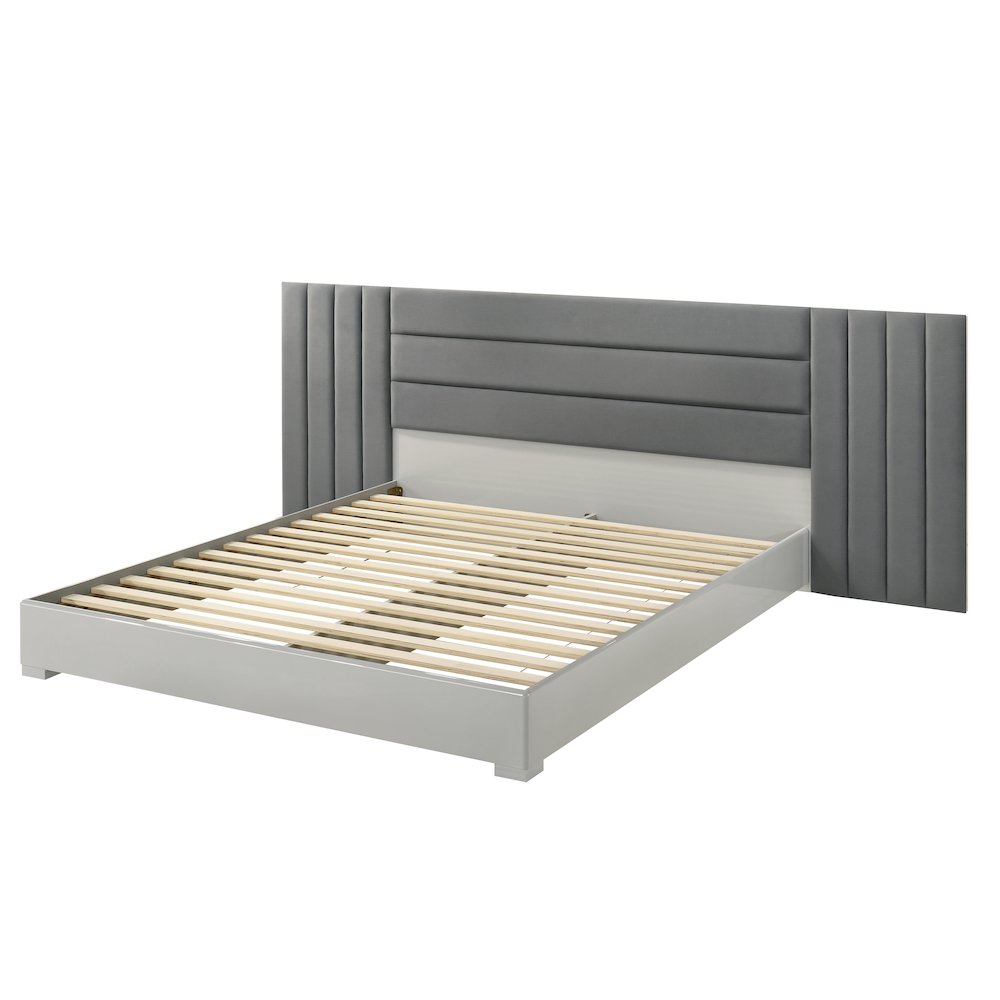 83" Eastern King Bed Frame, Fabric Channel Tufted Headboard. Picture 4
