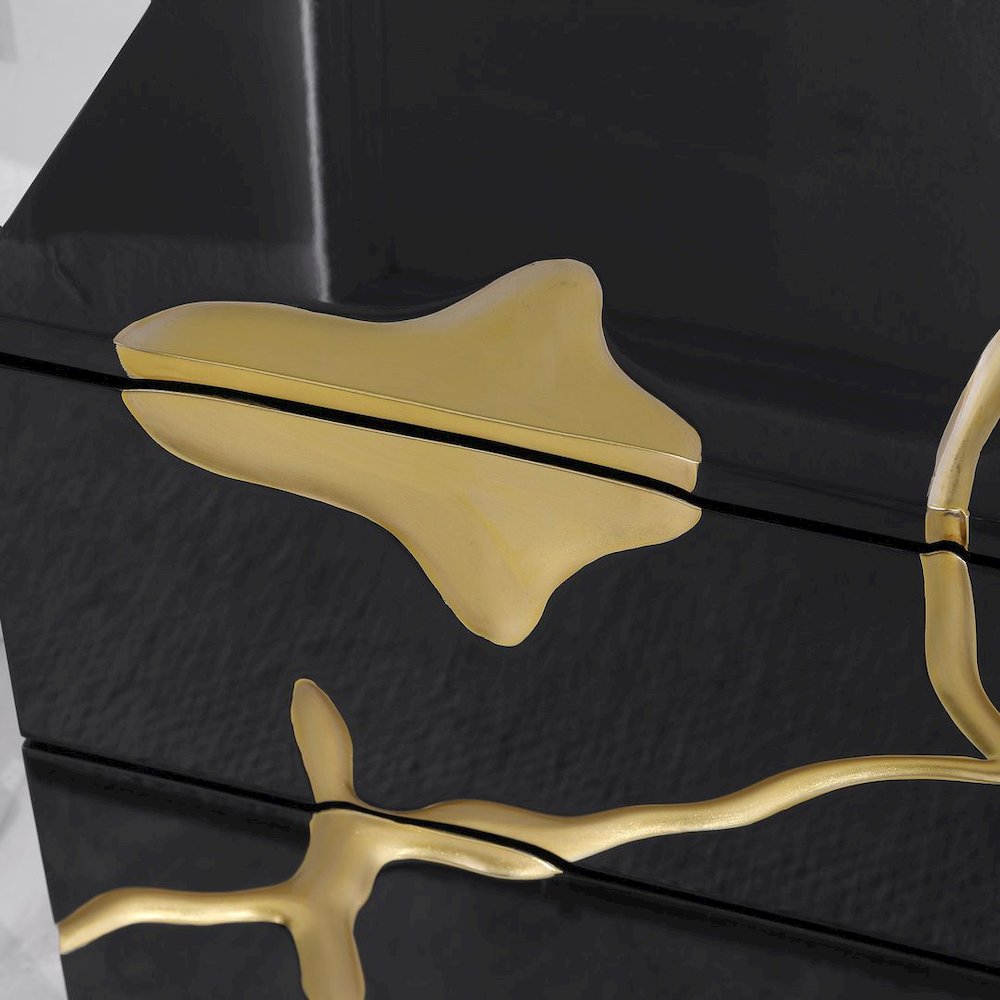 50" Tall Modern High Gloss Lacquered Drawer Chest with Gold Accent Cracks. Picture 9