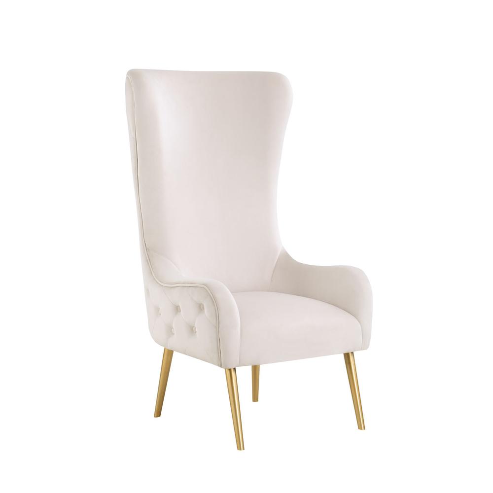 Venetian Cream Tufted Velvet High Back Arm Chair. Picture 1
