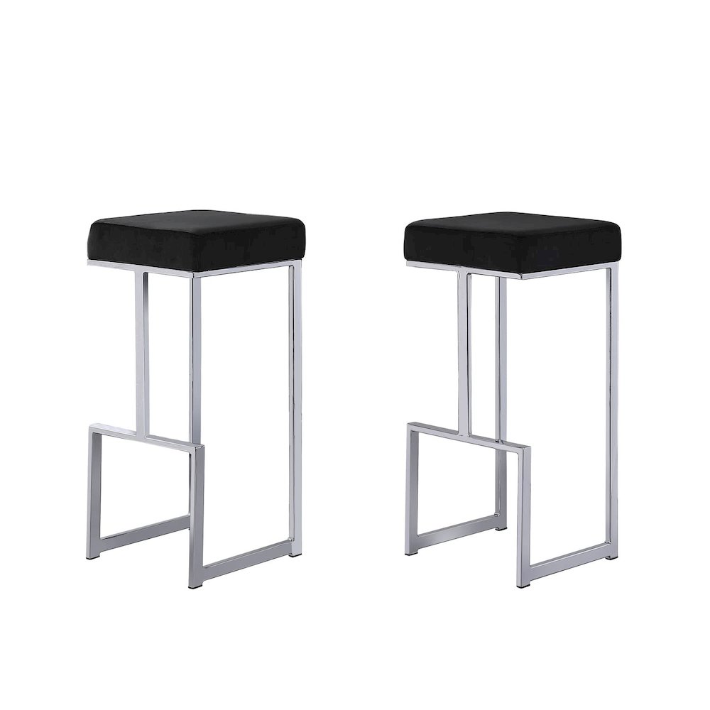 Dorrington Modern Velvet Backless Bar Stool in Black/Silver (Set of 2). Picture 1
