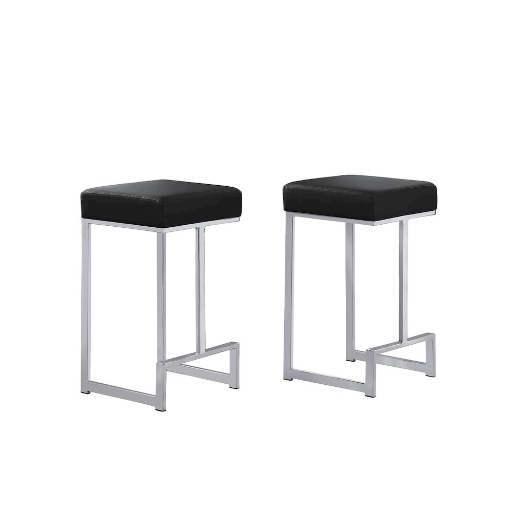Dorrington Faux Leather Backless Counter Height Stool in Black/Silver (Set of 2). Picture 1