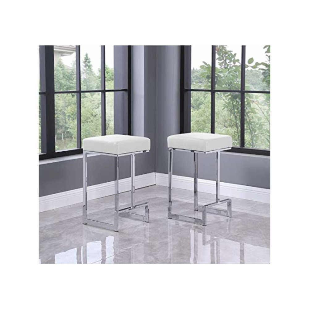 Dorrington Faux Leather Backless Counter Height Stool in White/Silver (Set of 2). Picture 2