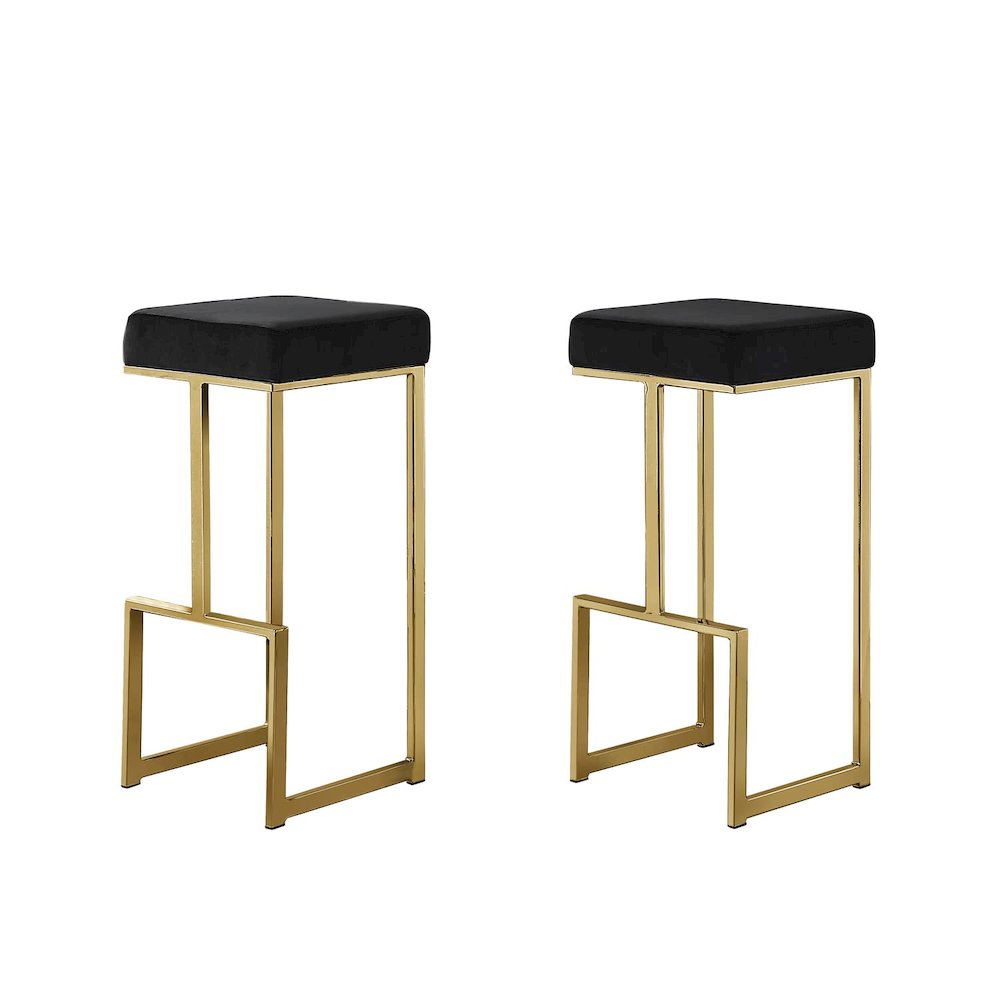 Dorrington Modern Velvet Backless Bar Stool in Black/Gold (Set of 2). Picture 1