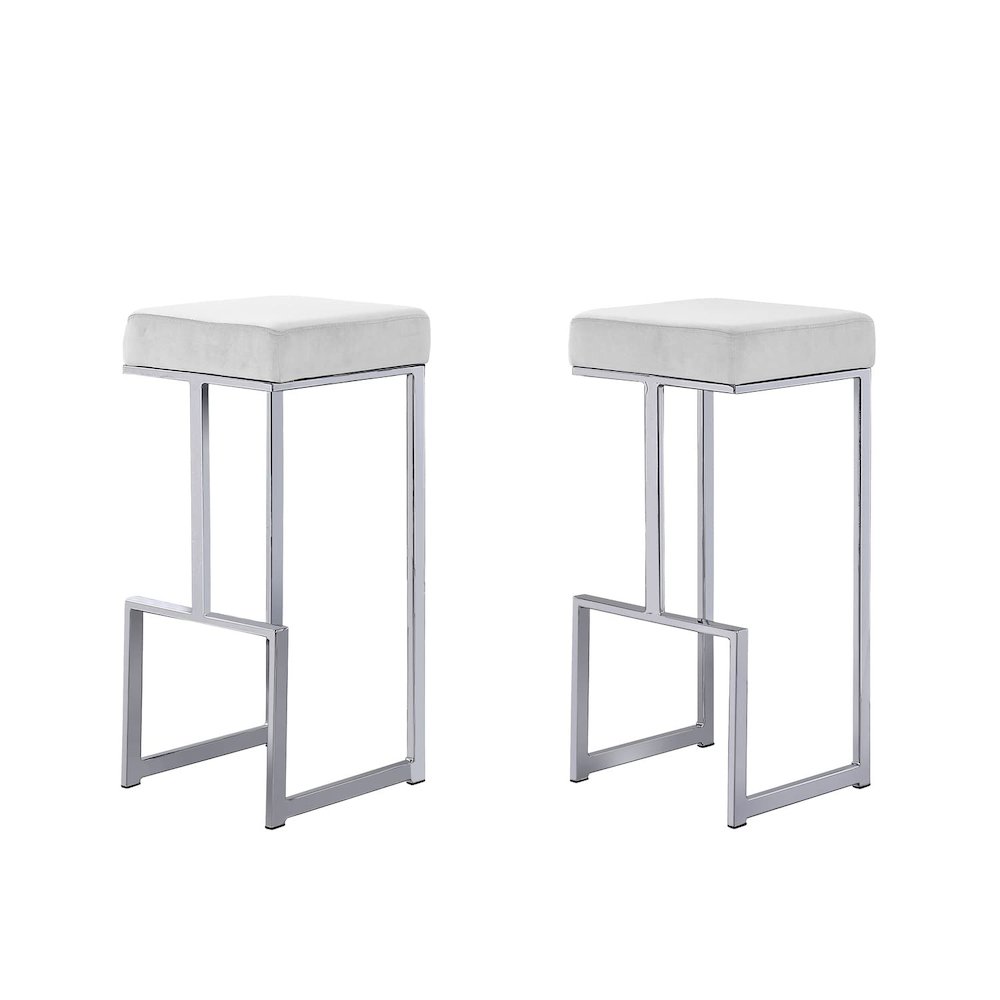Dorrington Modern Velvet Backless Bar Stool in White/Silver (Set of 2). Picture 1
