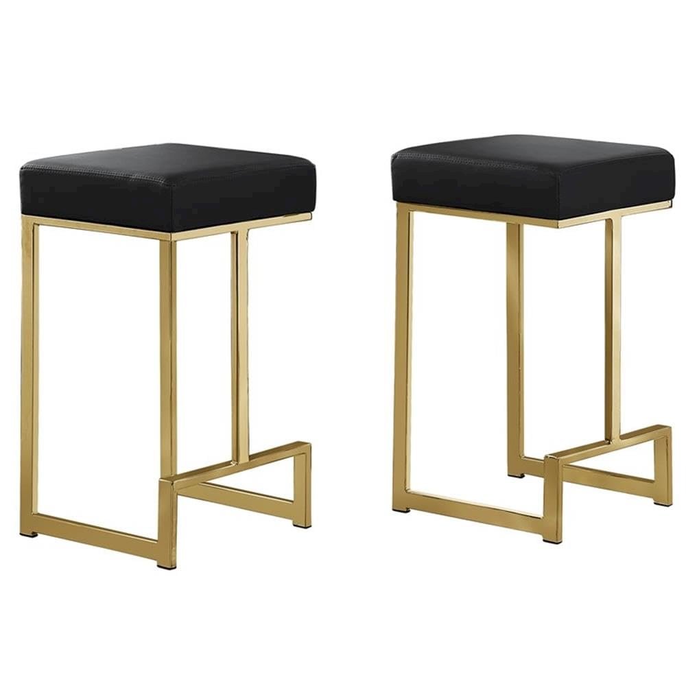 Dorrington Modern Faux Leather Backless Bar Stool in Black/Gold (Set of 2). Picture 1