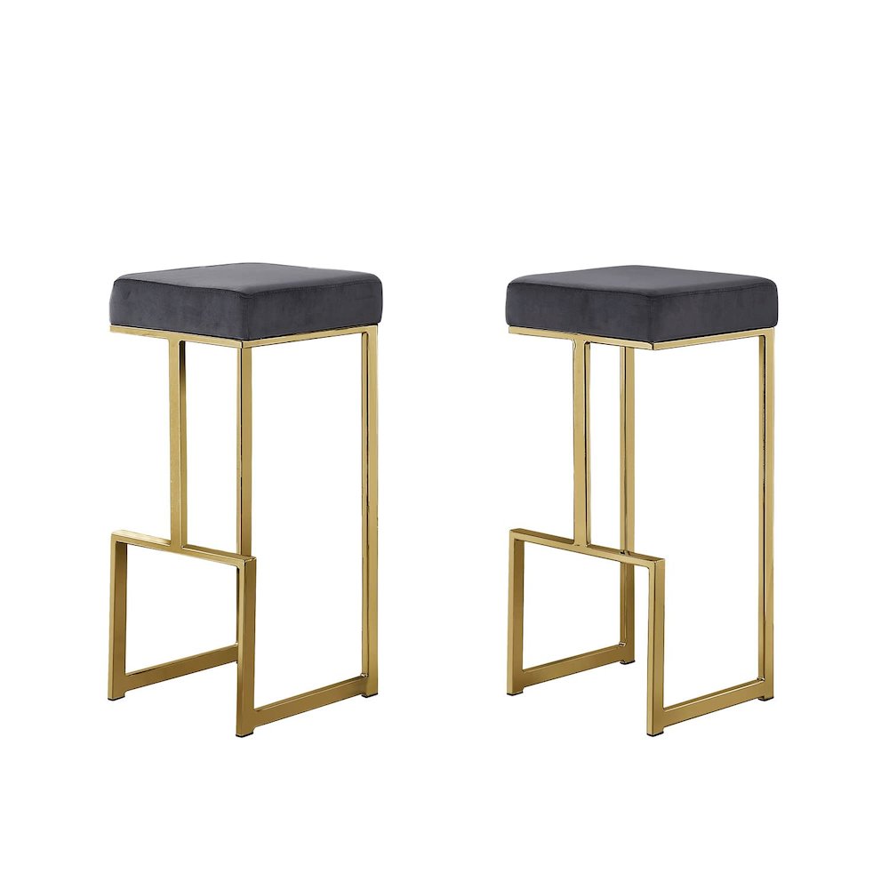 Dorrington Modern Velvet Backless Bar Stool in Gray/Gold (Set of 2). Picture 1