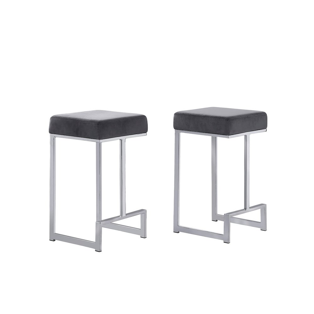 Dorrington Velvet Backless Counter Height Stool in Gray/Silver (Set of 2). Picture 1