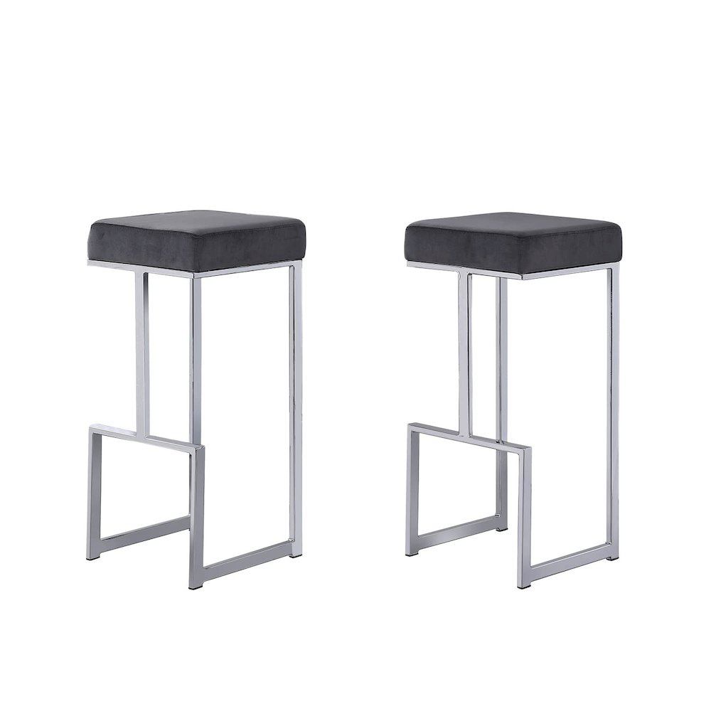 Dorrington Modern Velvet Backless Bar Stool in Gray/Silver (Set of 2). Picture 1