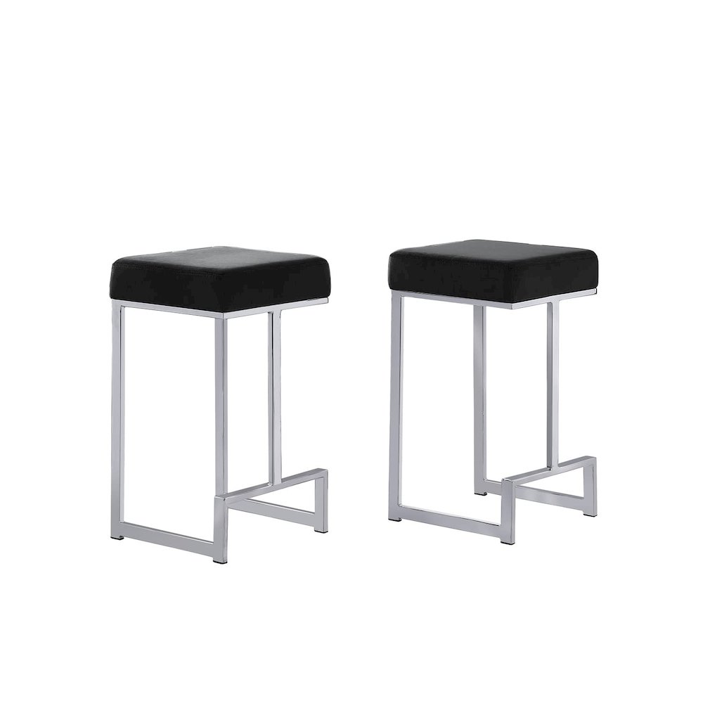 Dorrington Velvet Backless Counter Height Stool in Black/Silver (Set of 2). Picture 1