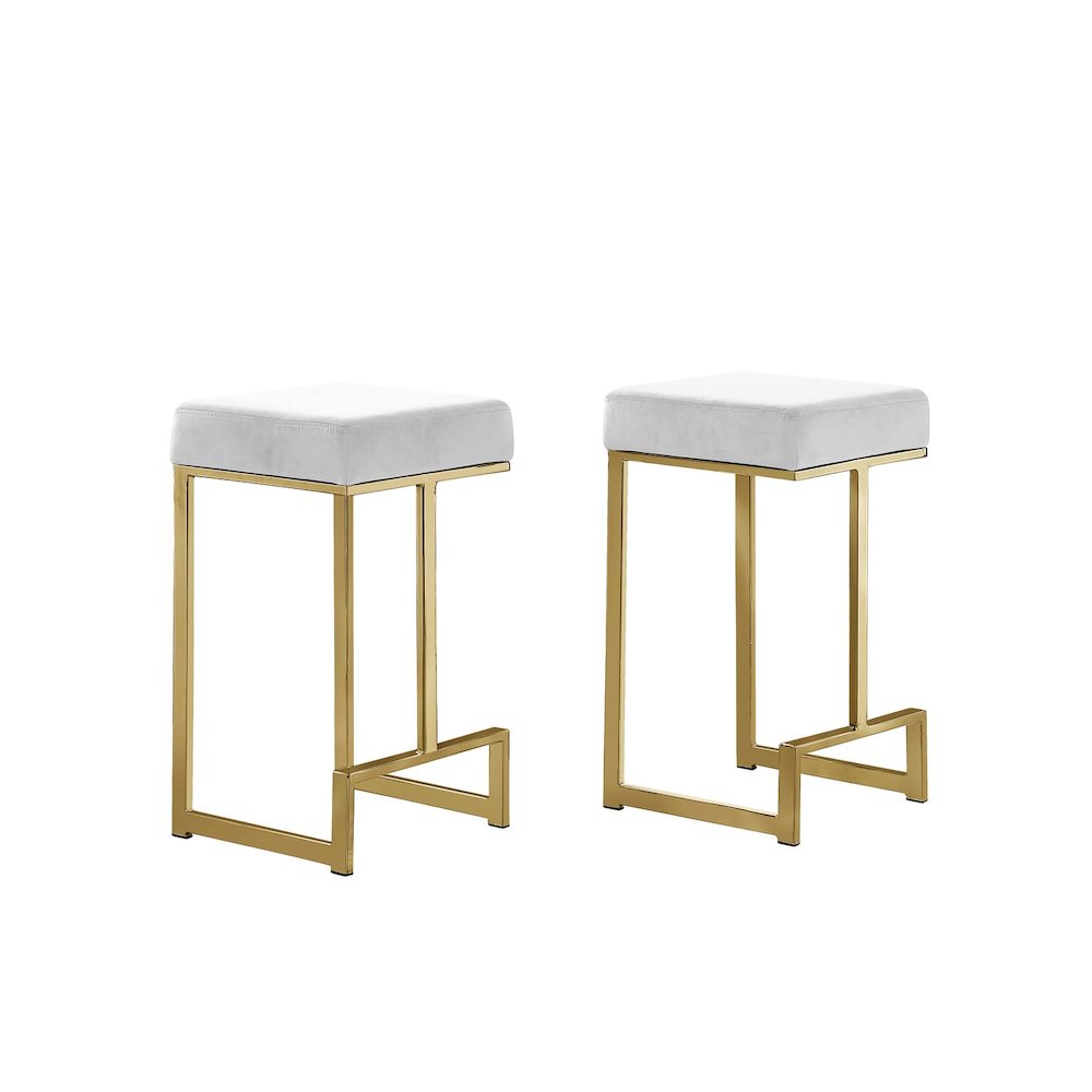 Dorrington Velvet Backless Counter Height Stool in White/Gold (Set of 2). Picture 1