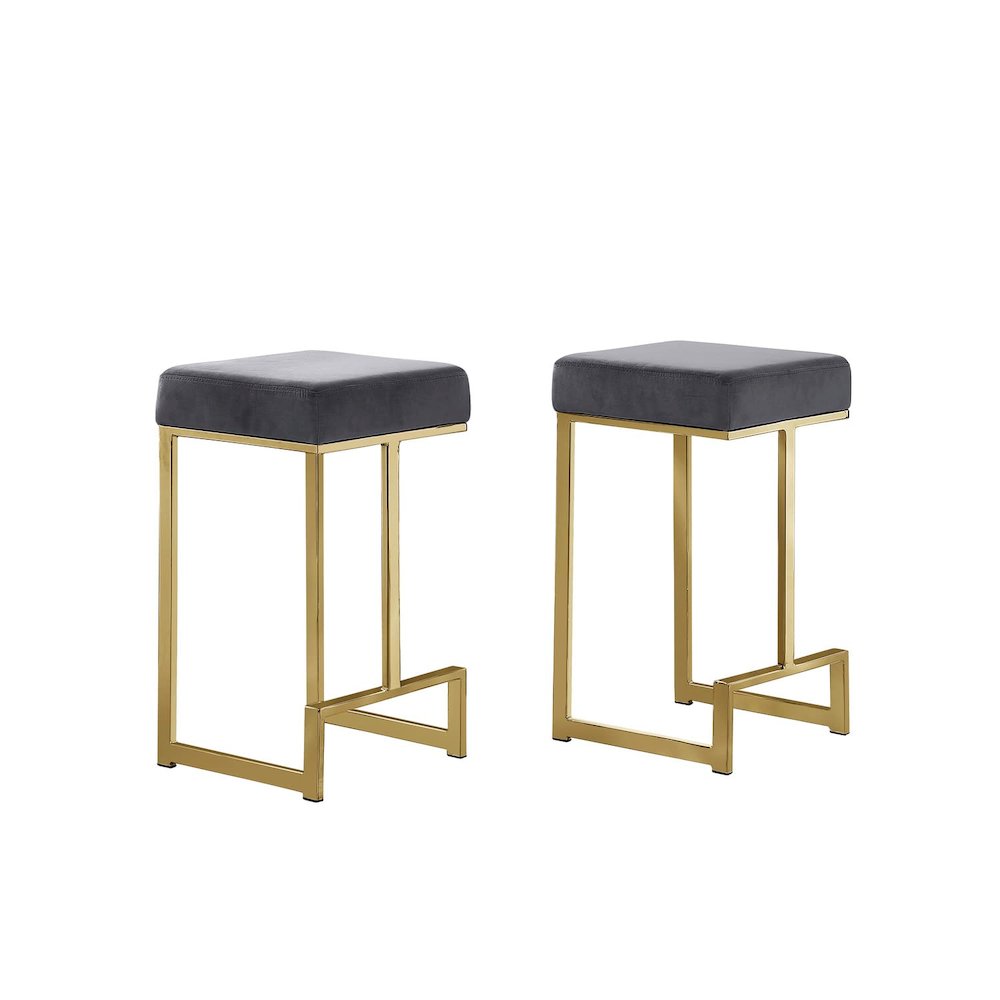 Dorrington Velvet Backless Counter Height Stool in Gray/Gold (Set of 2). Picture 1