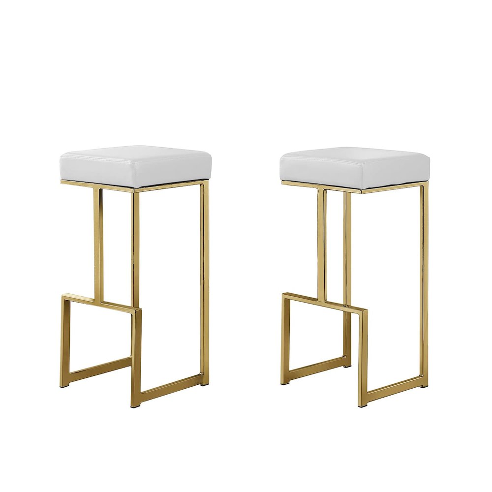 Dorrington Modern Faux Leather Backless Bar Stool in White/Gold (Set of 2). Picture 1