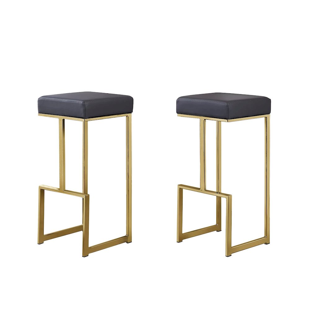 Dorrington Modern Faux Leather Backless Bar Stool in Gray/Gold (Set of 2). Picture 1