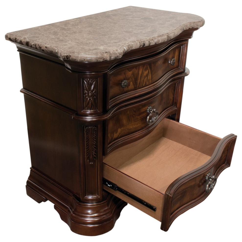 Barney 5-Piece Traditional Walnut With Marble Bedroom Set. Picture 4