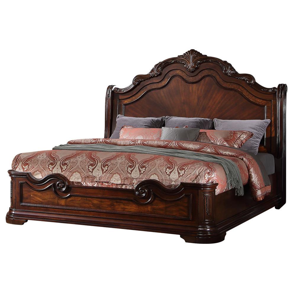 Best Master Barney's Traditional Wood Queen Bed in Walnut. Picture 1