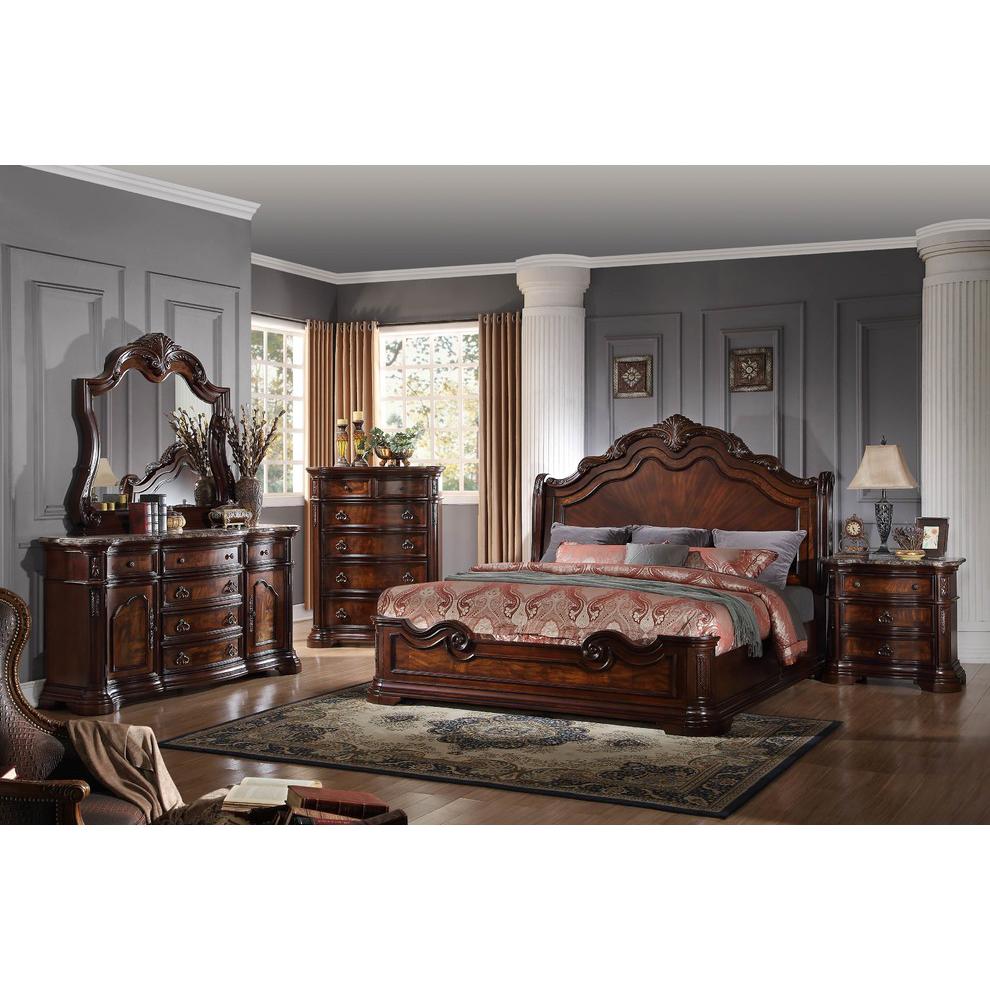 Best Master Barney's Traditional Wood Queen Bed in Walnut. Picture 2